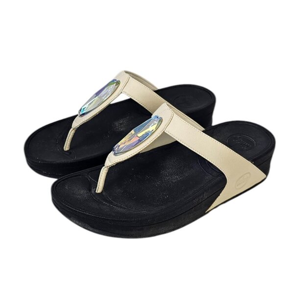 FitFlop Womens Chada Sandals, Thongs, Slip On, Comfort, Cream, Gem, Leather, 7 - Picture 1 of 10